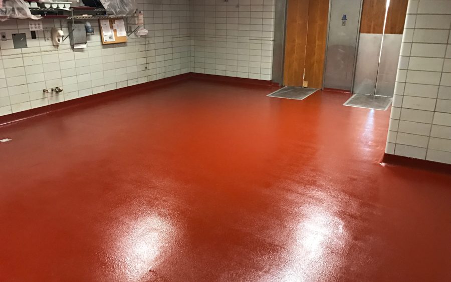 MavCrete UM-SL self-leveling urethane cement installed in a washdown processing room