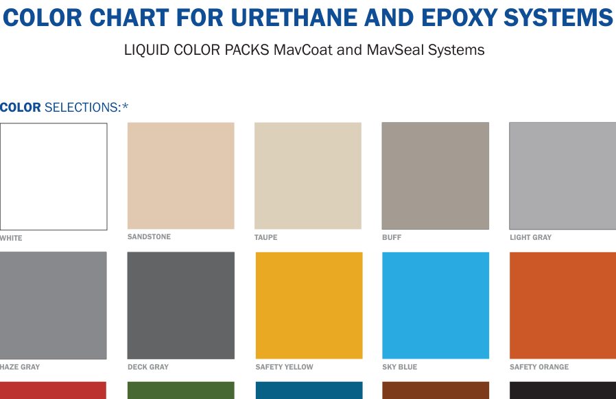 MavTints color chart for urethane and epoxy systems