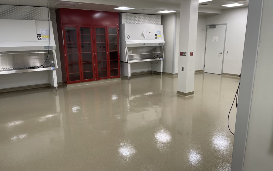 MavTop UQB urethane quartz broadcast corridor with integral cove base