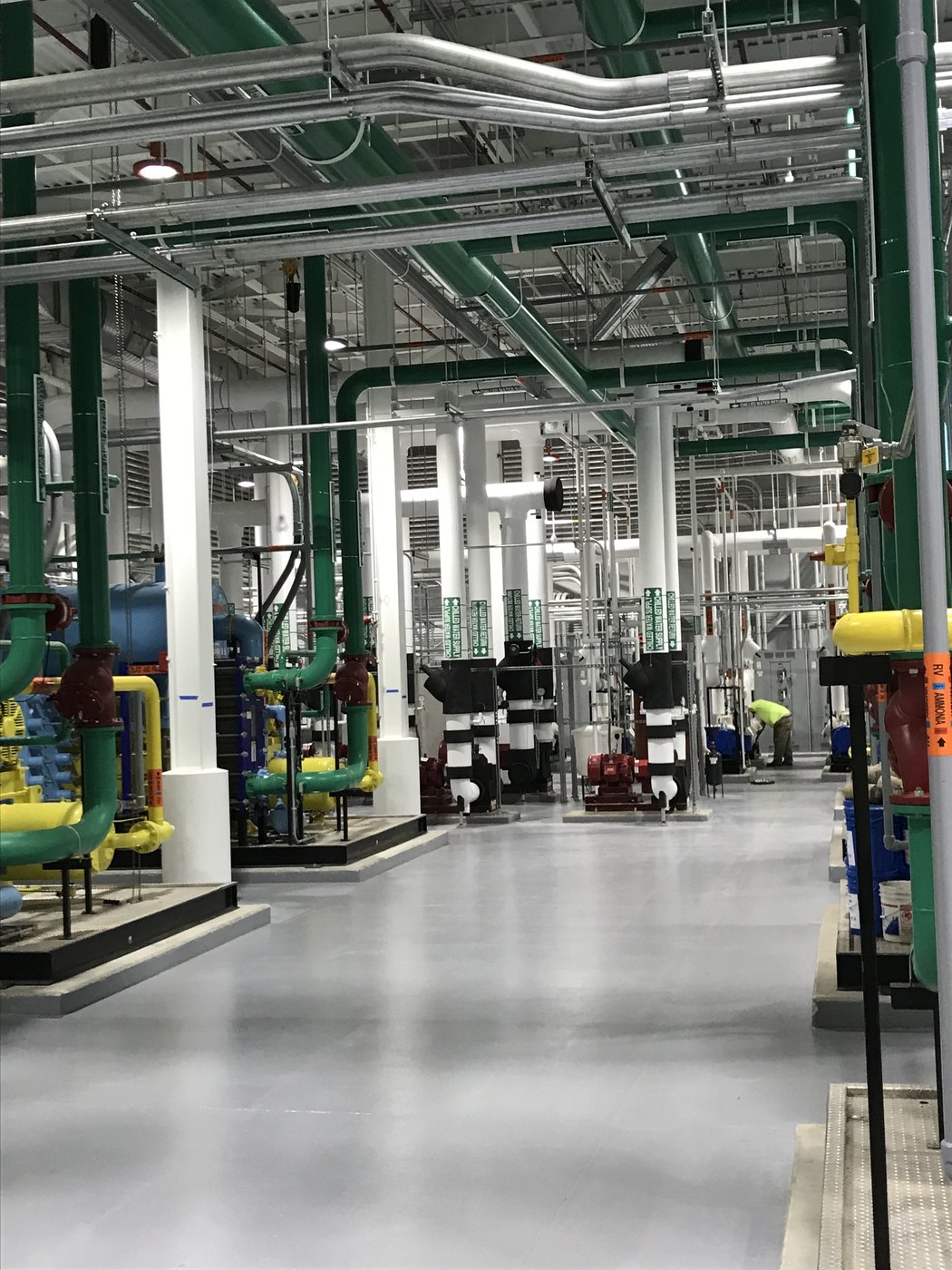 Chiller plant mechanical room with seamless coated floor