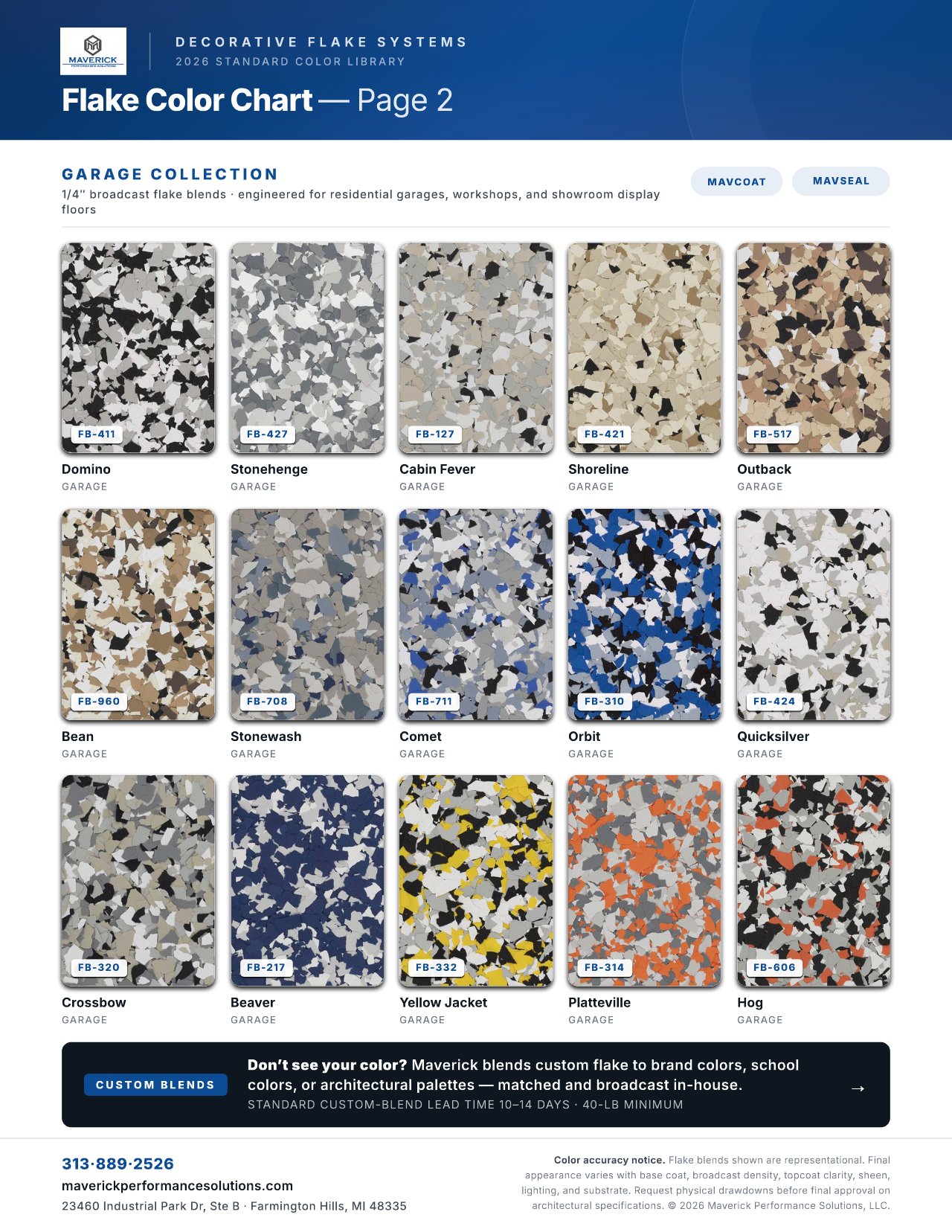 Maverick flake broadcast blend chart, page 2 — standard vinyl flake blends for MavCoat flake systems