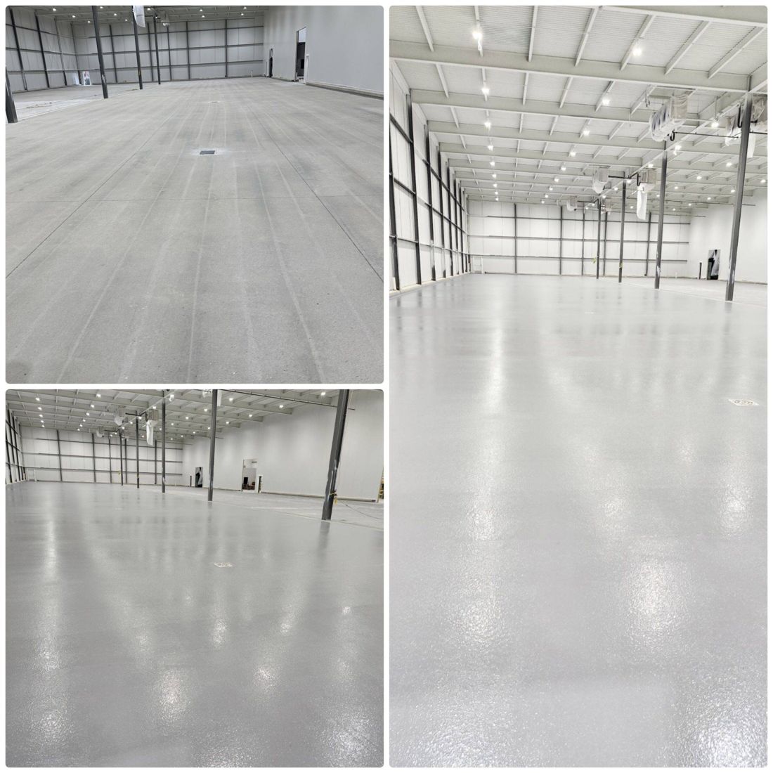 Before and after: MavCrete UM urethane cement with MavSeal UPA topcoat, food plant, pewter finish