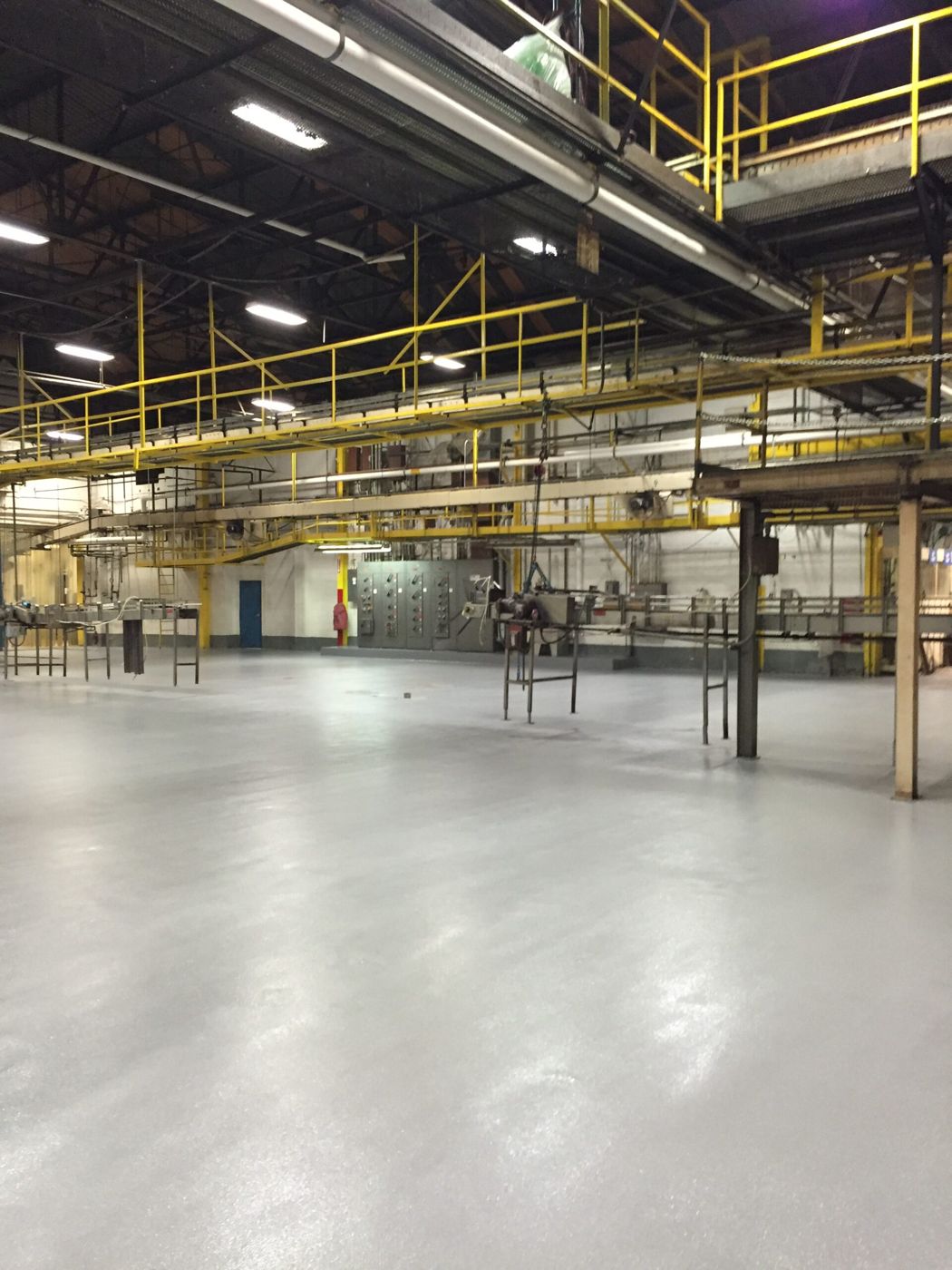MavCrete UM urethane cement with MavSeal UPA topcoat, beverage production hall, Detroit — after installation