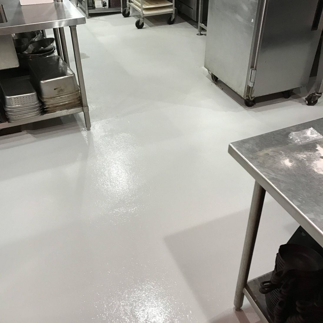MavCrete UM-SL urethane cement with MavSeal UPA topcoat, restaurant kitchen, Detroit — after installation