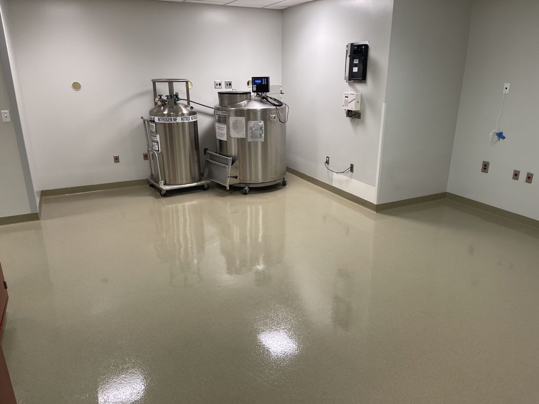 MavCrete UQ-HD urethane cement with cove base, laboratory cryogenic storage room — after installation