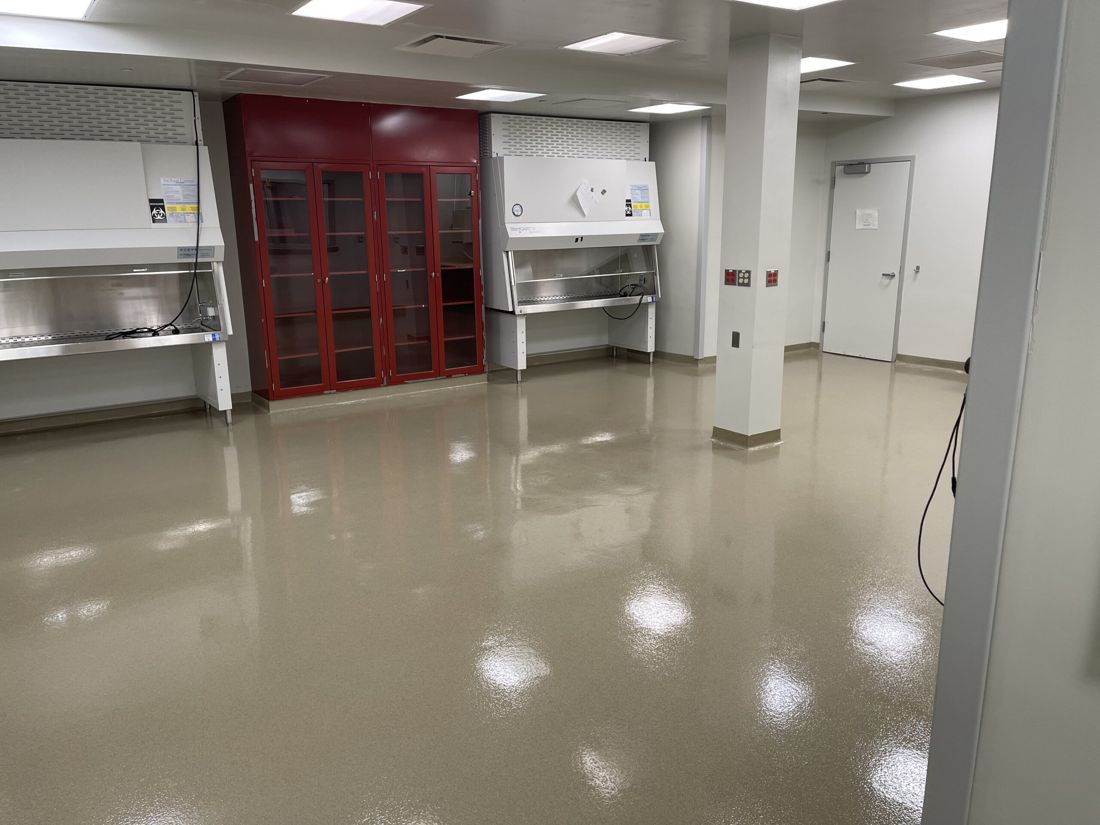 MavCrete UQ-HD urethane cement floor, laboratory with biosafety cabinets — after installation