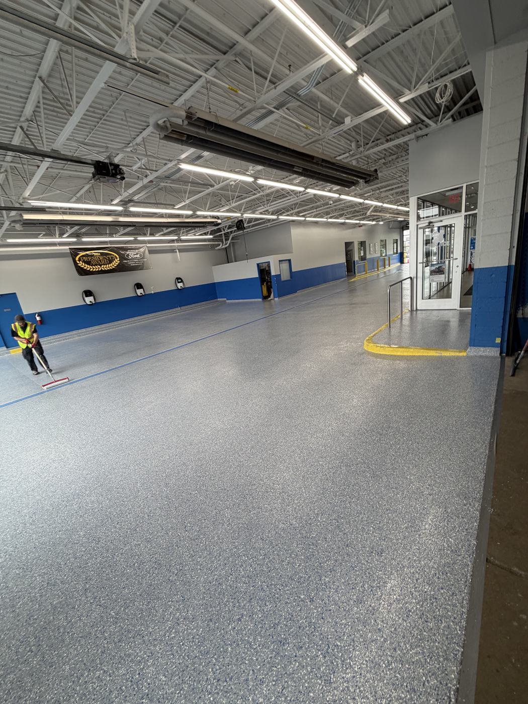 MavTop flake broadcast floor with MavSeal UPA topcoat, service facility — after installation