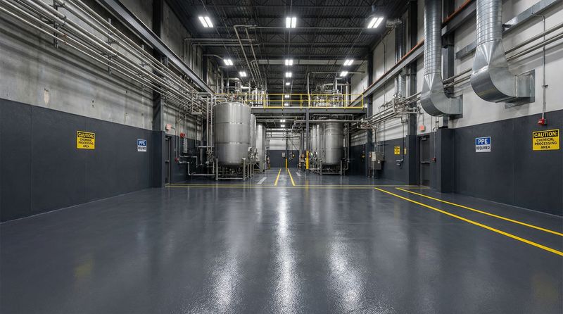 Heavy industrial production floor with broadcast epoxy wear surface