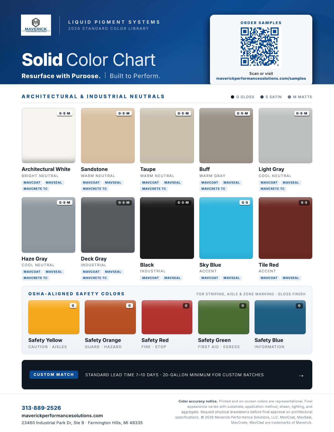Maverick 2026 solid color chart — liquid pigment standard color library